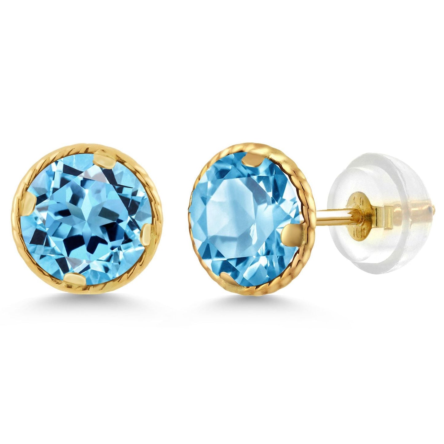 14K Gold 6MM Round Gemstone Birthstone Stud Earrings | Gold Earrings For Women Men