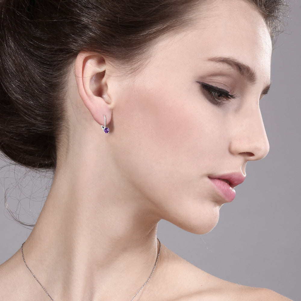 Solid 14K Gold 4MM Round Gemstone Birthstone Leverback Earrings | Gold Earrings For Women