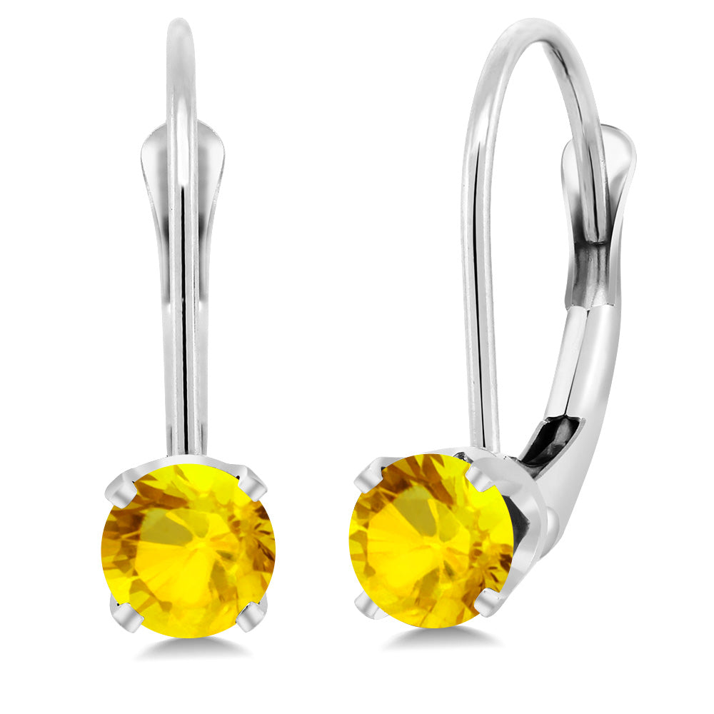 Solid 14K Gold 4MM Round Gemstone Birthstone Leverback Earrings | Gold Earrings For Women