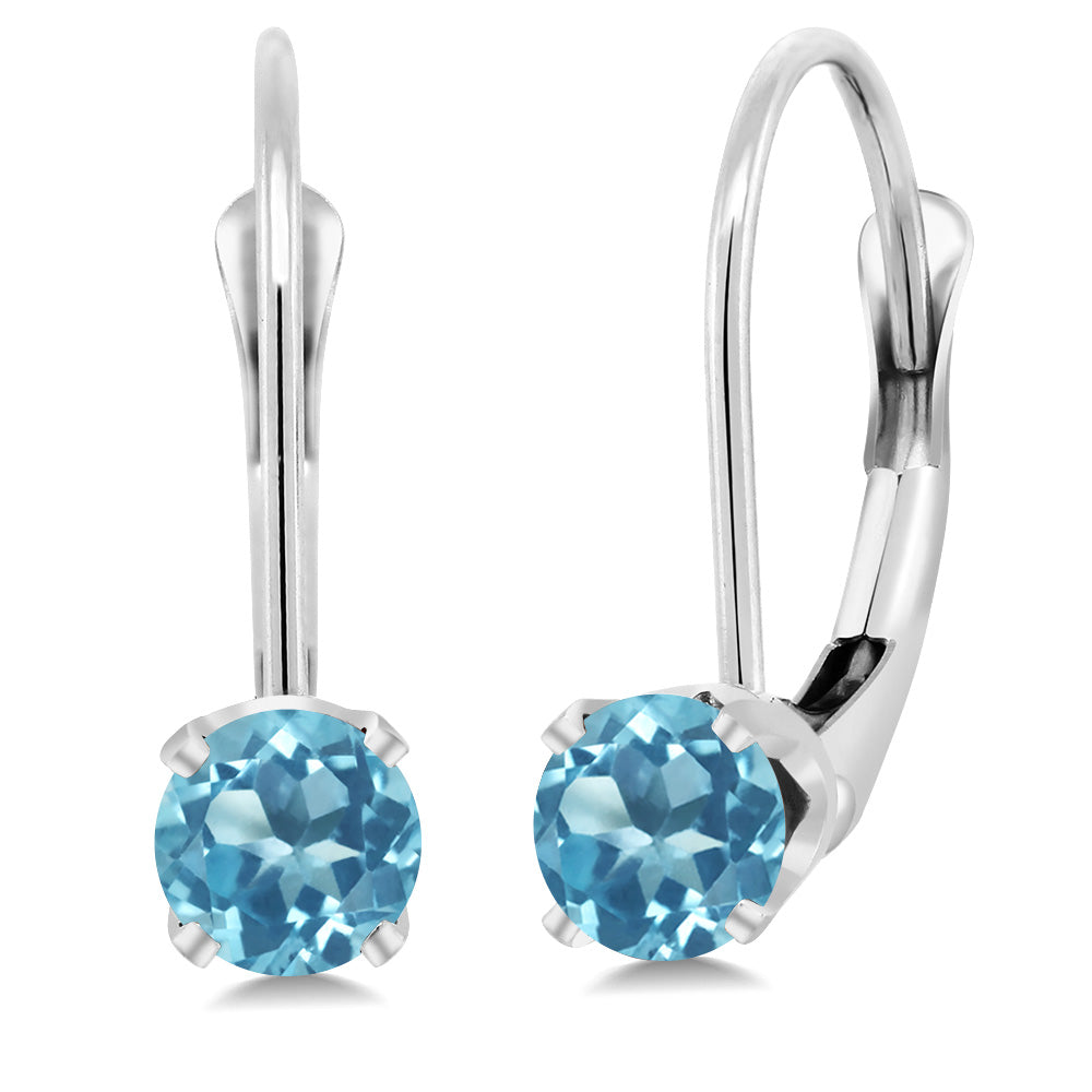 Solid 14K Gold 4MM Round Gemstone Birthstone Leverback Earrings | Gold Earrings For Women