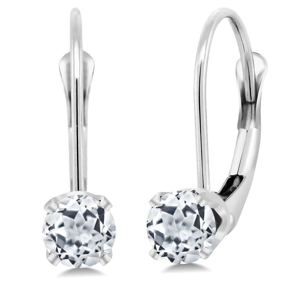 Solid 14K Gold 4MM Round Gemstone Birthstone Leverback Earrings | Gold Earrings For Women