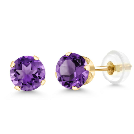 14K Gold Gemstone Birthstone Solitaire Stud Earrings | Round 6MM | Gold Earrings For Women Men
