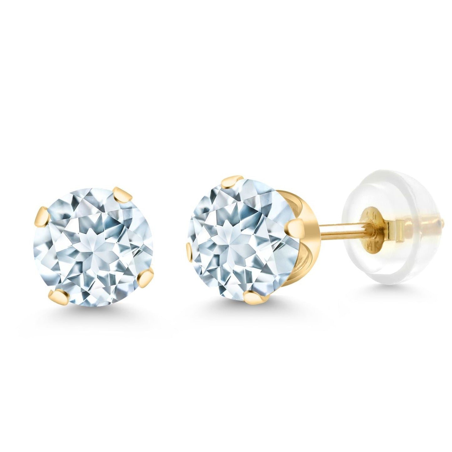 14K Gold Gemstone Birthstone Solitaire Stud Earrings | Round 6MM | Gold Earrings For Women Men