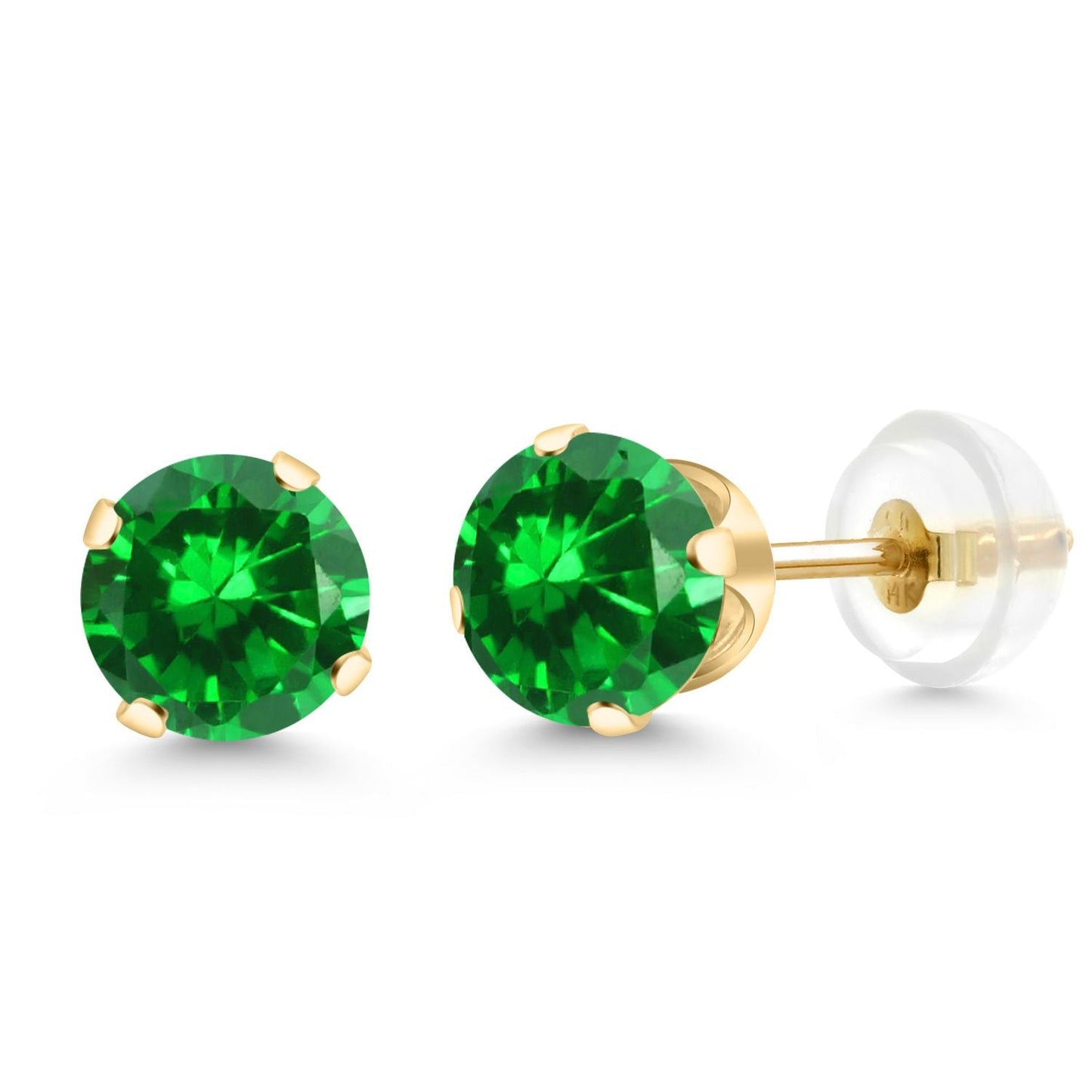 14K Gold Gemstone Birthstone Solitaire Stud Earrings | Round 6MM | Gold Earrings For Women Men