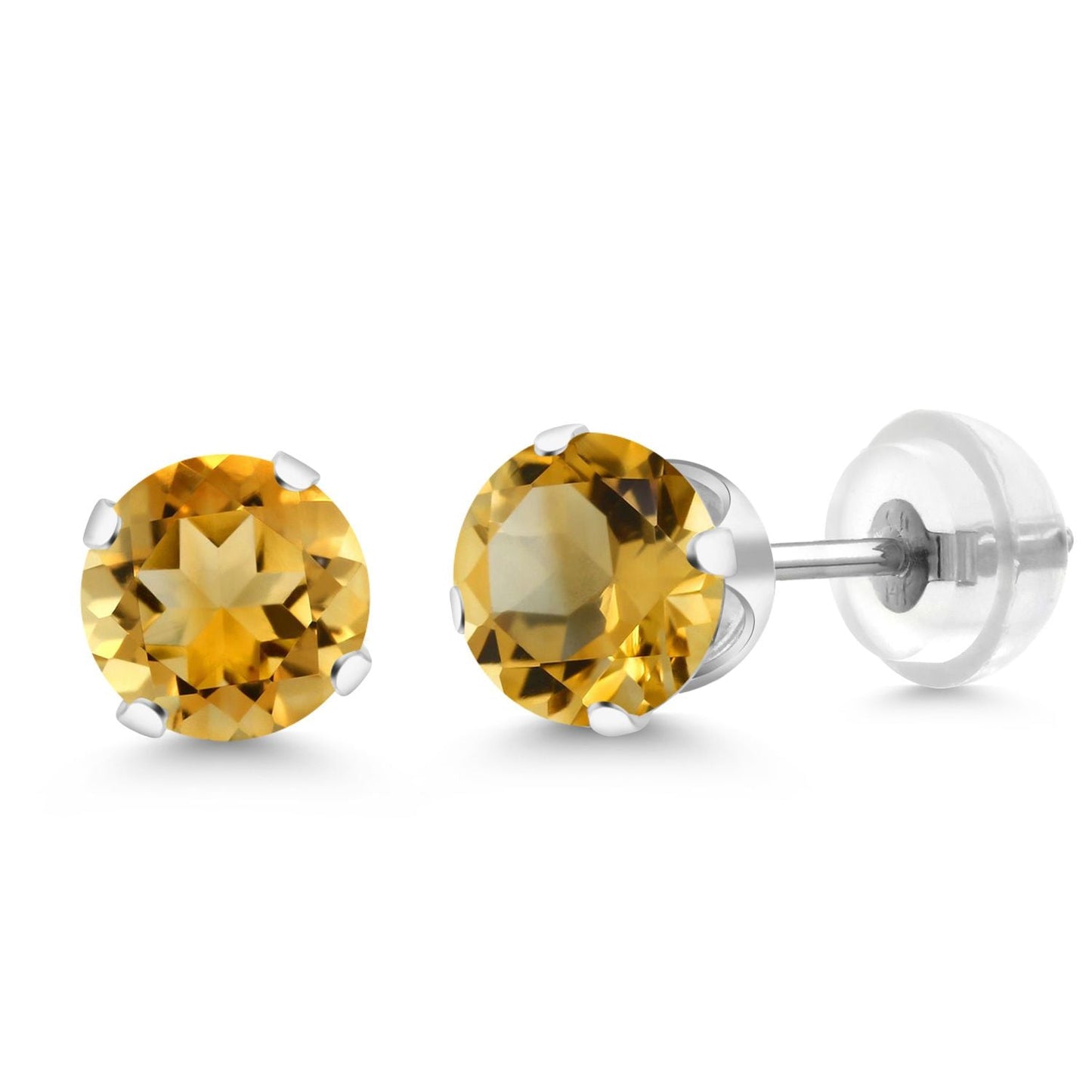 14K Gold Gemstone Birthstone Solitaire Stud Earrings | Round 6MM | Gold Earrings For Women Men