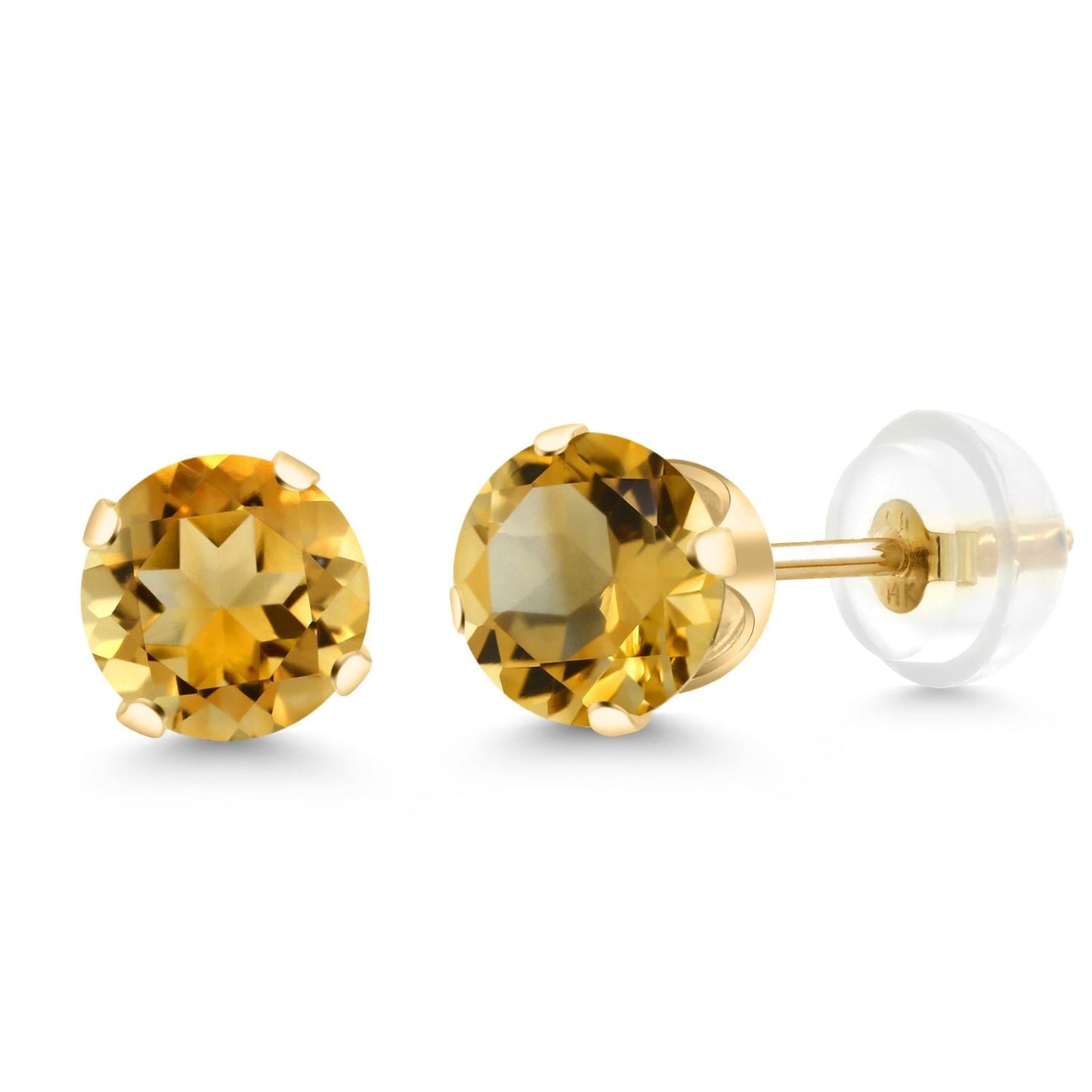 14K Gold Gemstone Birthstone Solitaire Stud Earrings | Round 6MM | Gold Earrings For Women Men