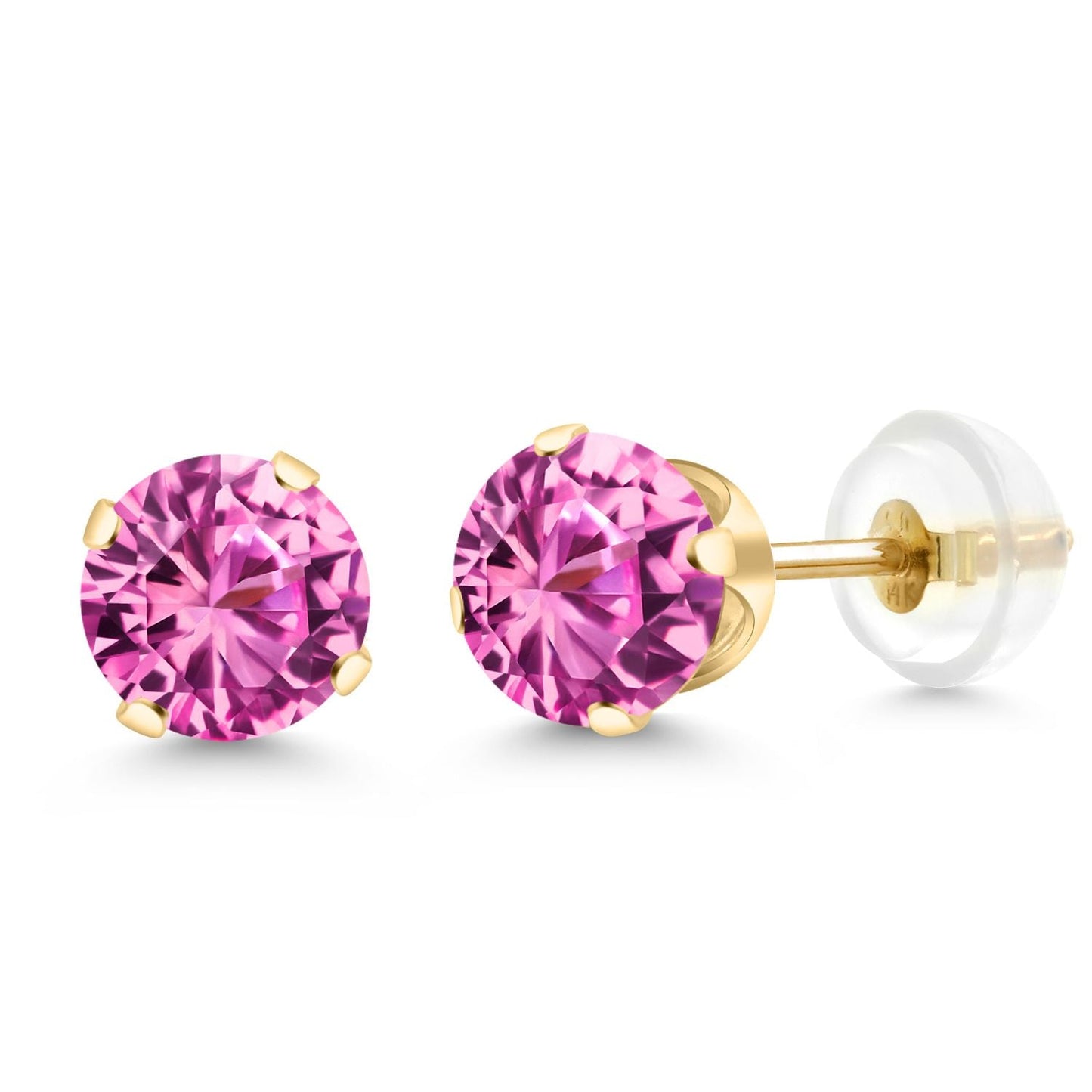 14K Gold Gemstone Birthstone Solitaire Stud Earrings | Round 6MM | Gold Earrings For Women Men