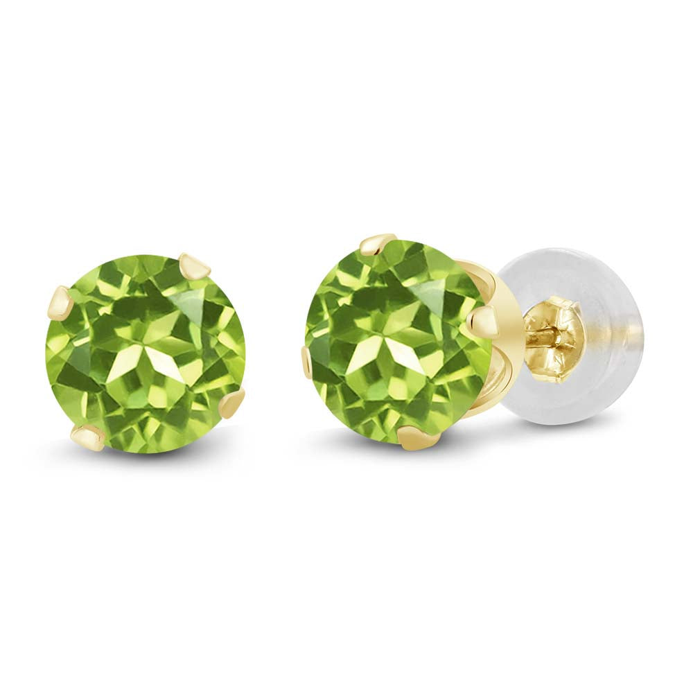 14K Yellow Gold Peridot Women Stud Earrings (2.00 Cttw, Gemstone Birthstone, Round 6MM)