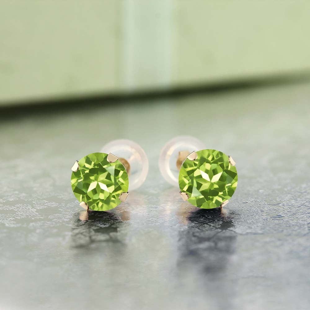 14K Yellow Gold Peridot Women Stud Earrings (2.00 Cttw, Gemstone Birthstone, Round 6MM)