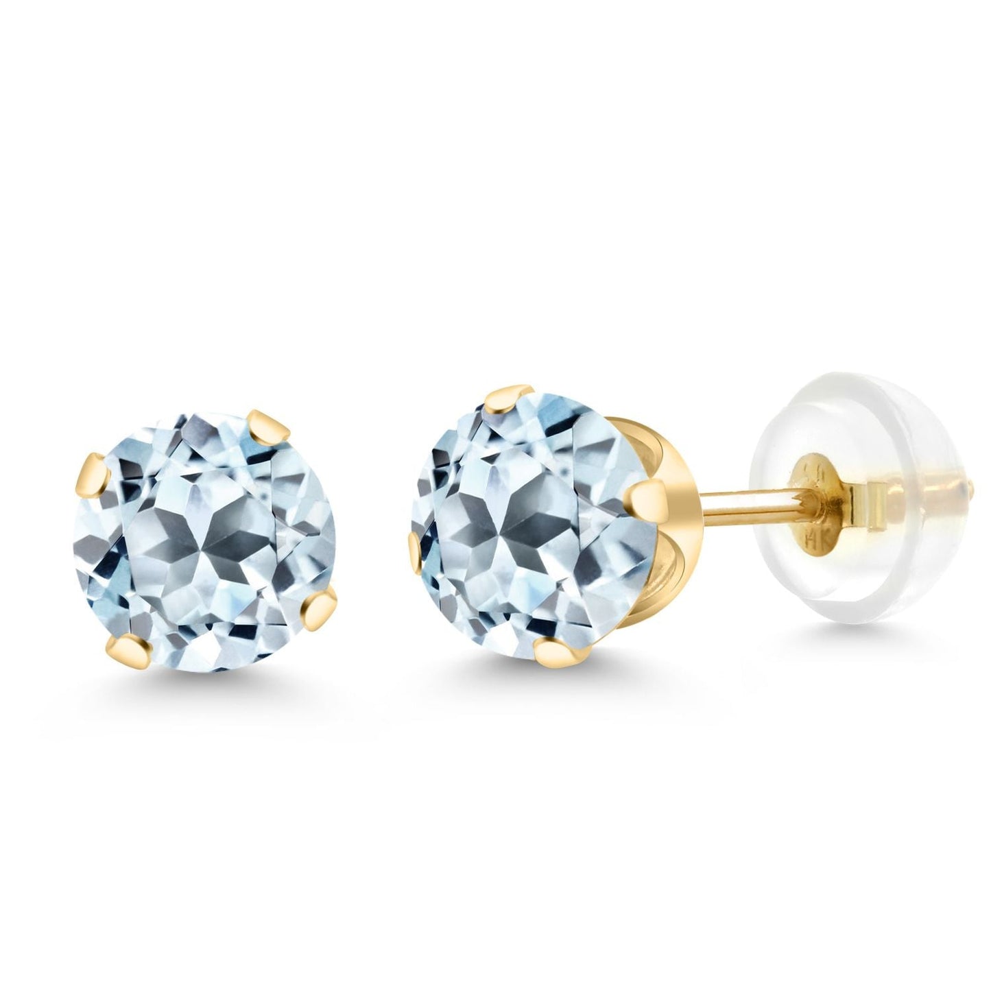 14K Gold Gemstone Birthstone Solitaire Stud Earrings | Round 6MM | Gold Earrings For Women Men