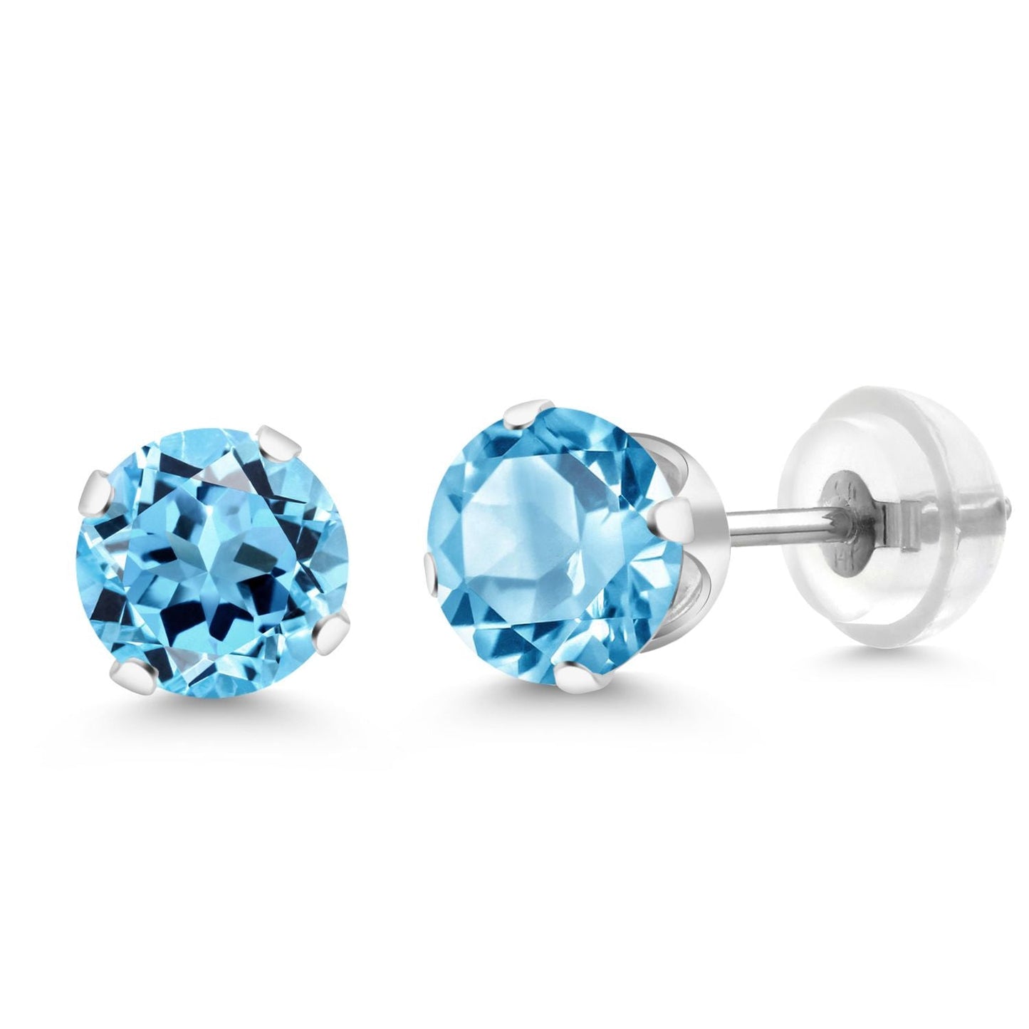 14K Gold Gemstone Birthstone Solitaire Stud Earrings | Round 6MM | Gold Earrings For Women Men