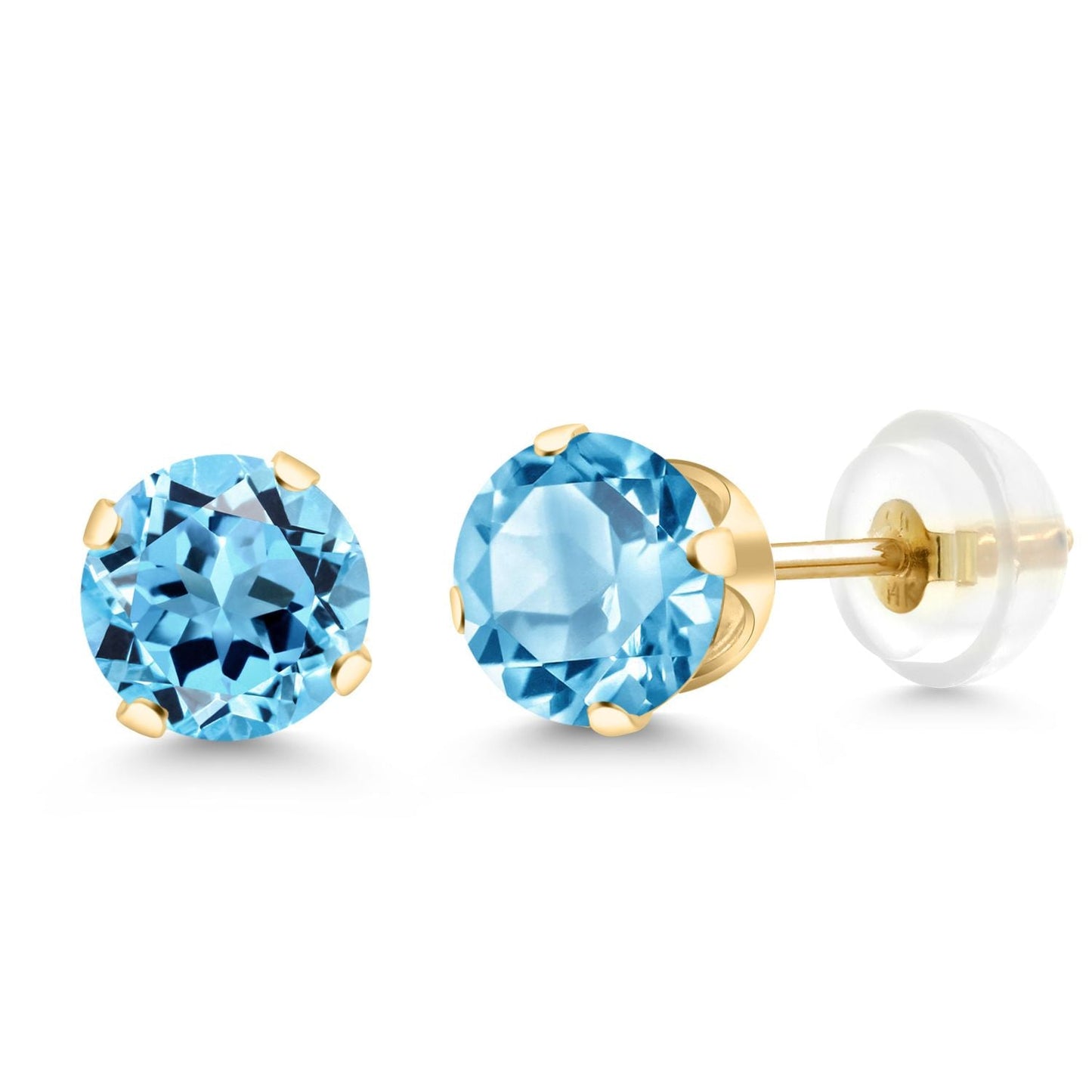 14K Gold Gemstone Birthstone Solitaire Stud Earrings | Round 6MM | Gold Earrings For Women Men