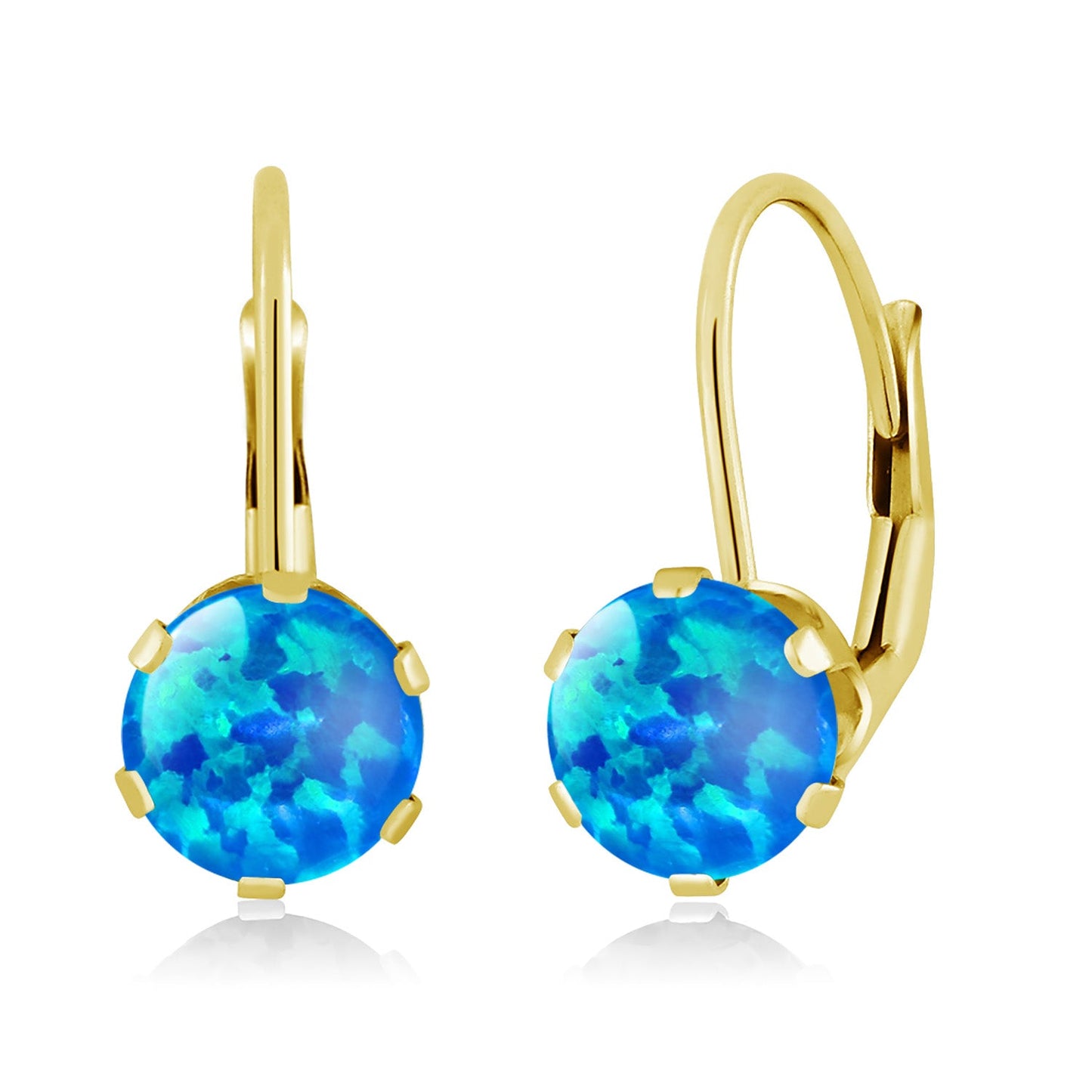 14K Yellow Gold 6MM Round Gemstone Birthstone Leverback Dangle Earrings | Gold Earrings For Women