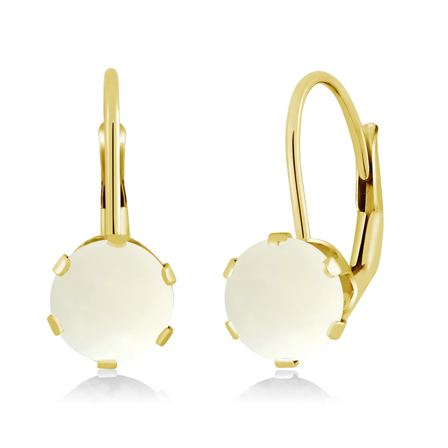 14K Yellow Gold 6MM Round Gemstone Birthstone Leverback Dangle Earrings | Gold Earrings For Women