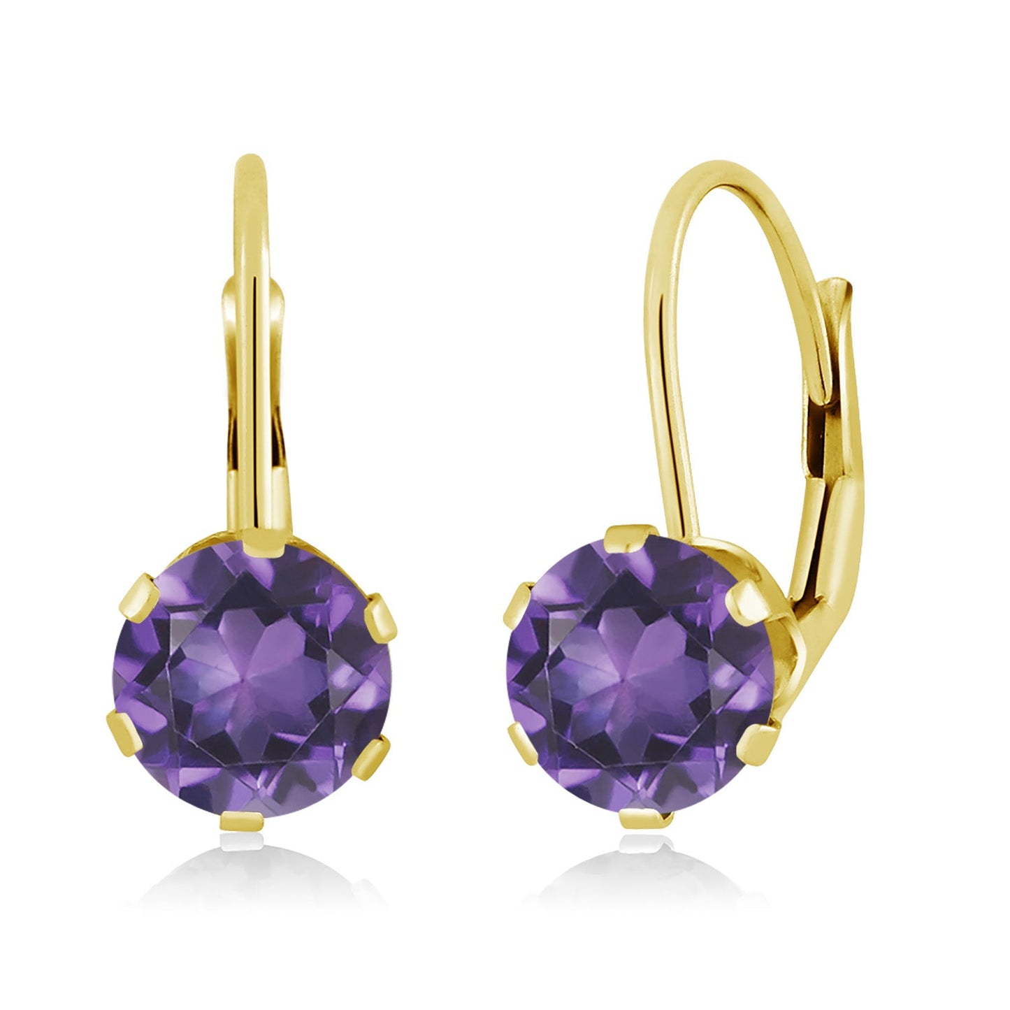 14K Yellow Gold 6MM Round Gemstone Birthstone Leverback Dangle Earrings | Gold Earrings For Women