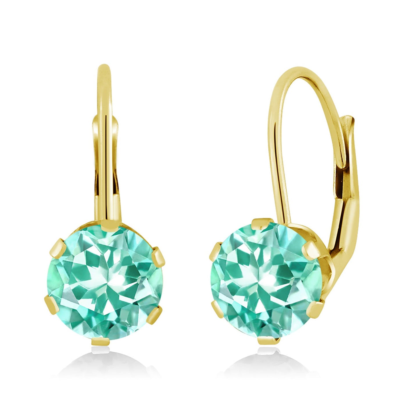 14K Yellow Gold 6MM Round Gemstone Birthstone Leverback Dangle Earrings | Gold Earrings For Women