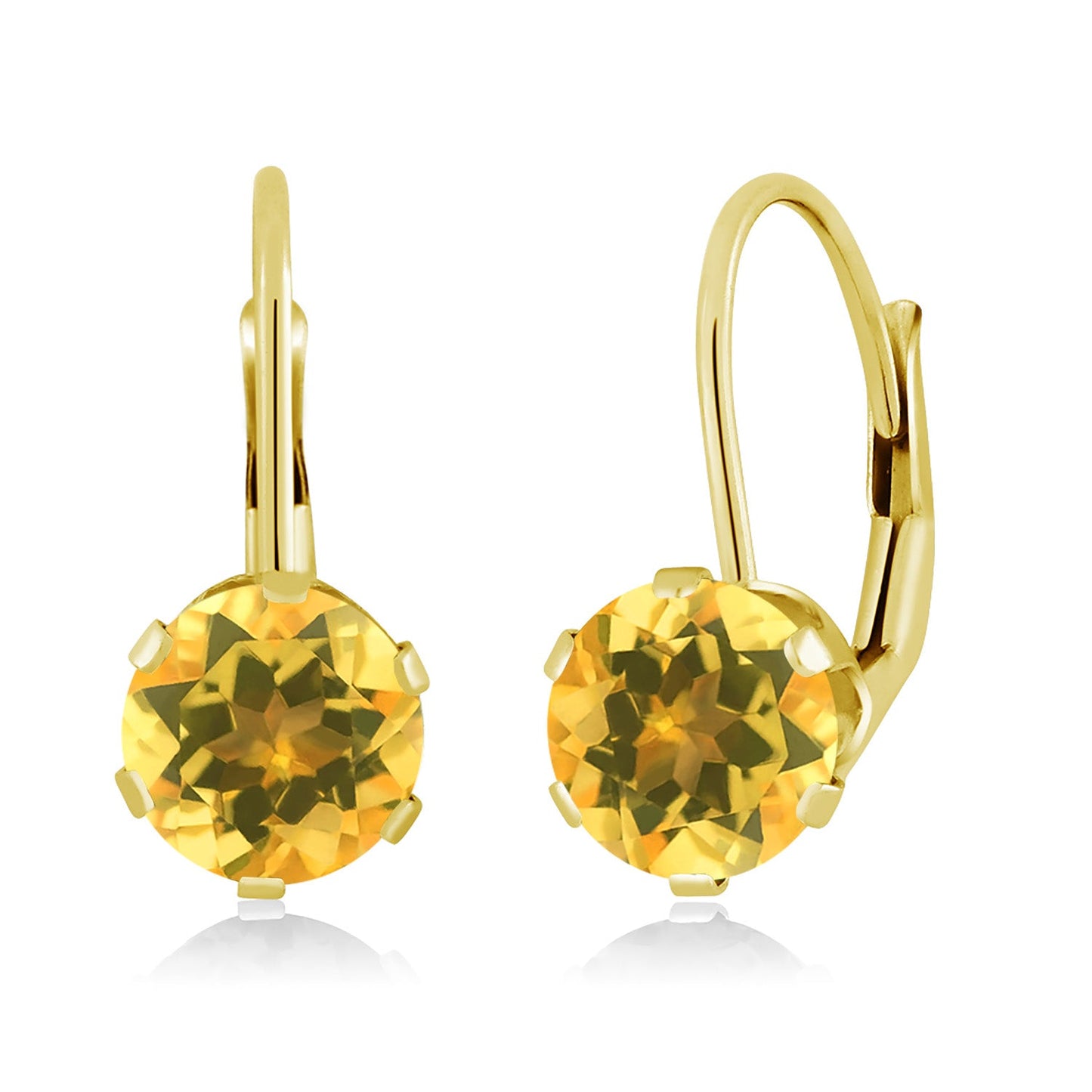 14K Yellow Gold 6MM Round Gemstone Birthstone Leverback Dangle Earrings | Gold Earrings For Women