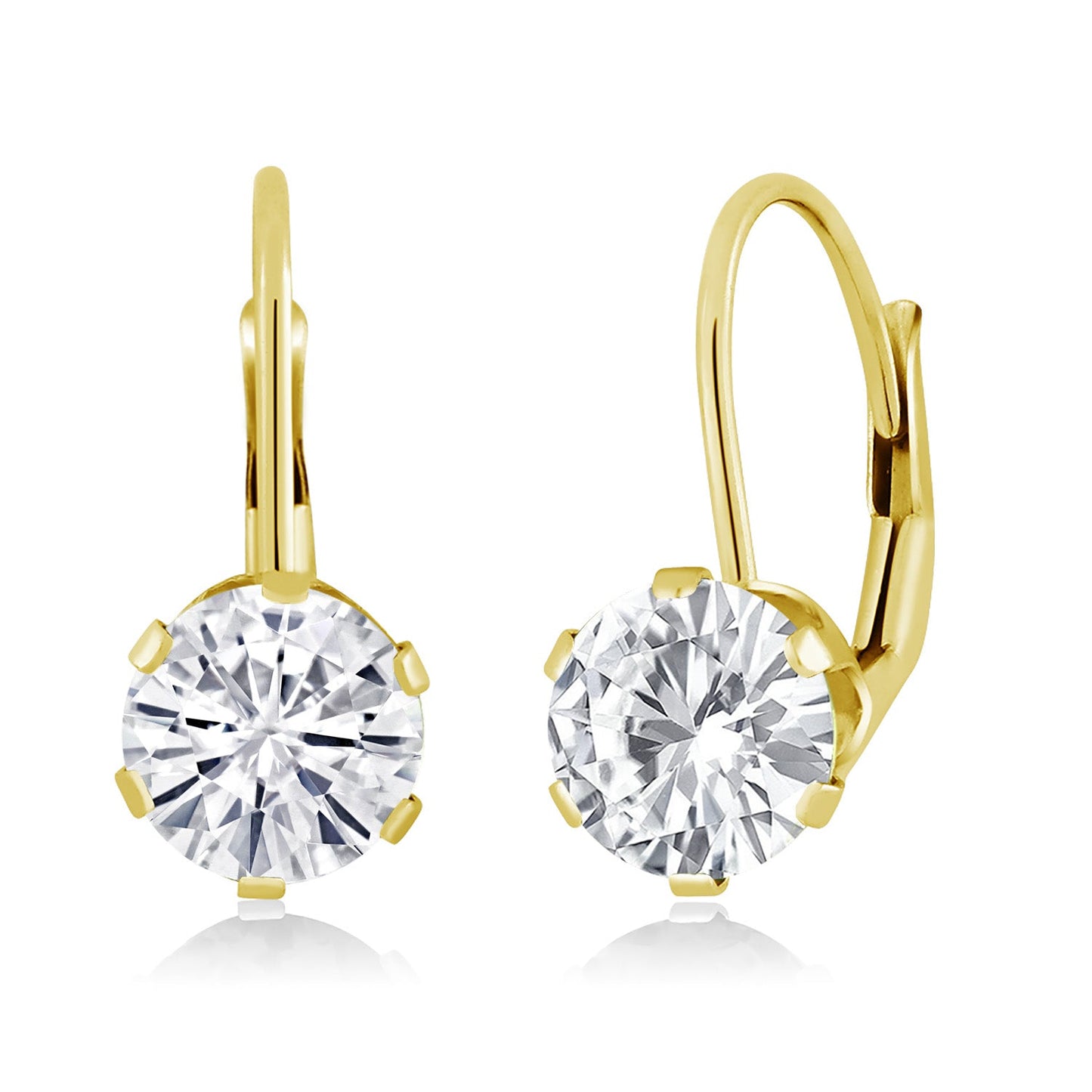 14K Yellow Gold 6MM Round Gemstone Birthstone Leverback Dangle Earrings | Gold Earrings For Women