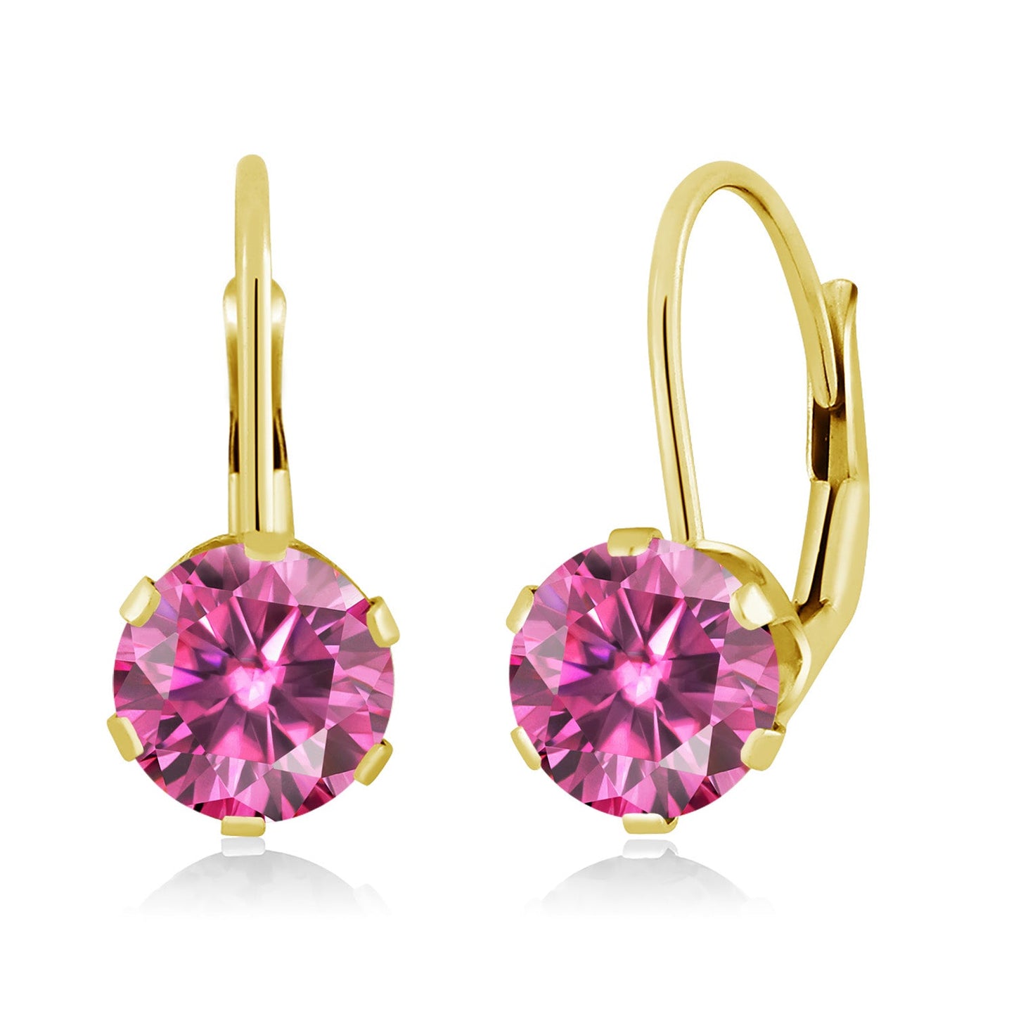 14K Yellow Gold 6MM Round Gemstone Birthstone Leverback Dangle Earrings | Gold Earrings For Women