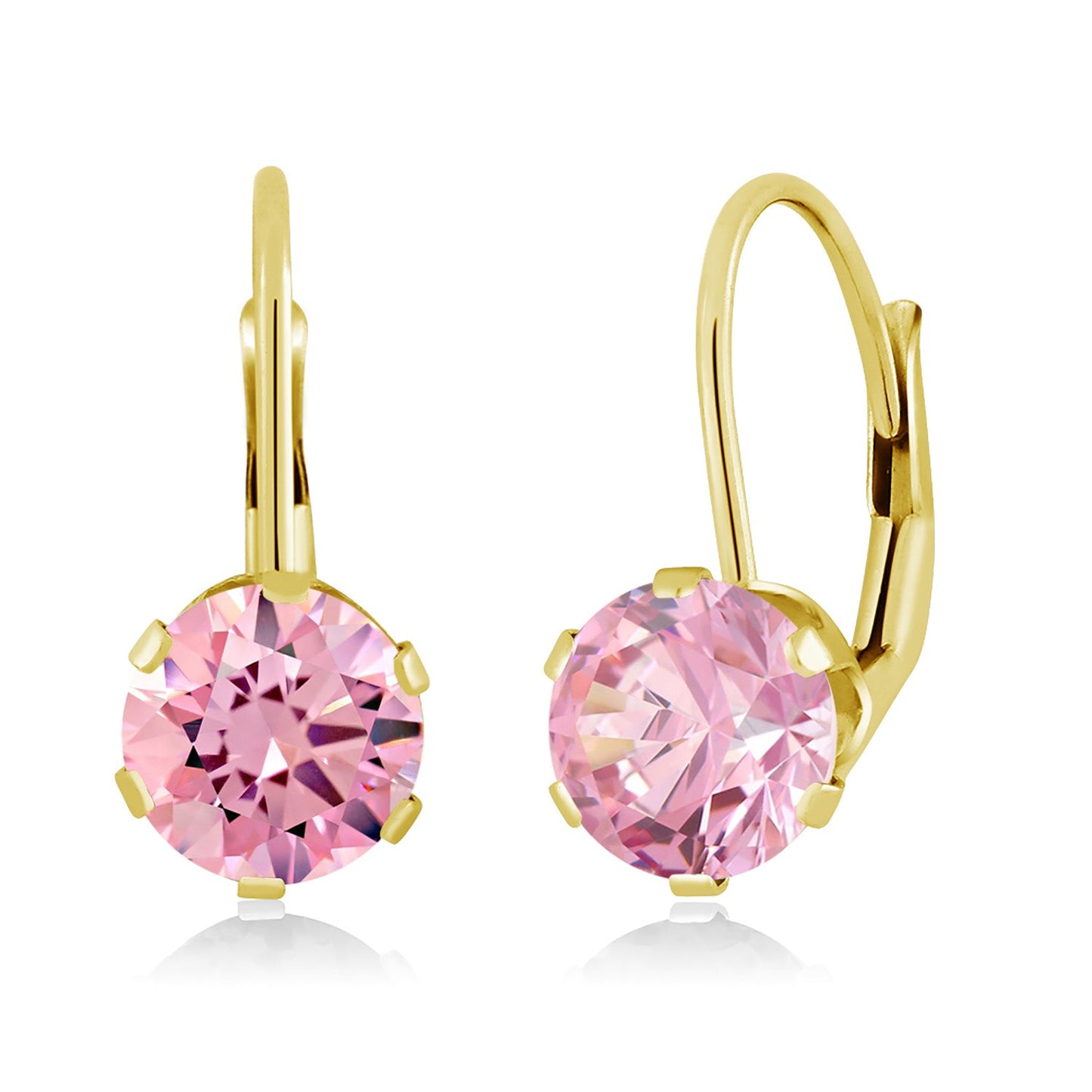 14K Yellow Gold 6MM Round Gemstone Birthstone Leverback Dangle Earrings | Gold Earrings For Women