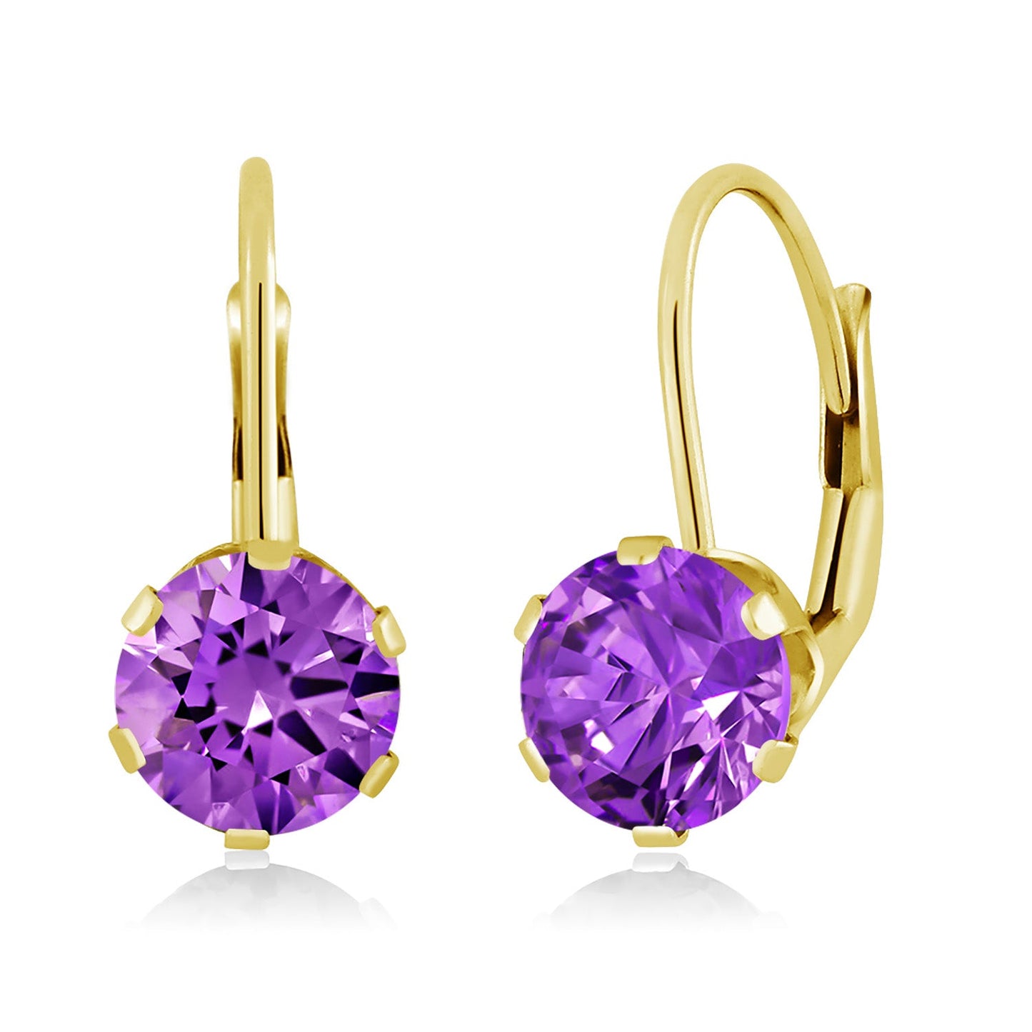 14K Yellow Gold 6MM Round Gemstone Birthstone Leverback Dangle Earrings | Gold Earrings For Women