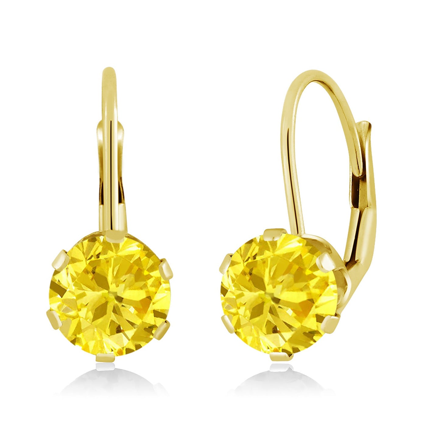 14K Yellow Gold 6MM Round Gemstone Birthstone Leverback Dangle Earrings | Gold Earrings For Women