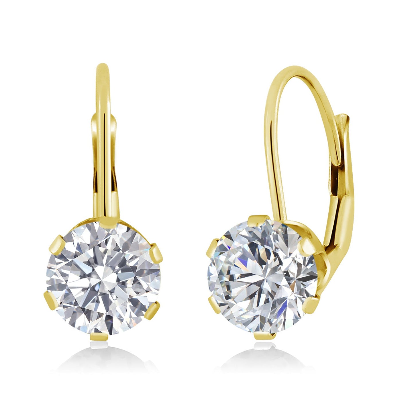 14K Yellow Gold 6MM Round Gemstone Birthstone Leverback Dangle Earrings | Gold Earrings For Women