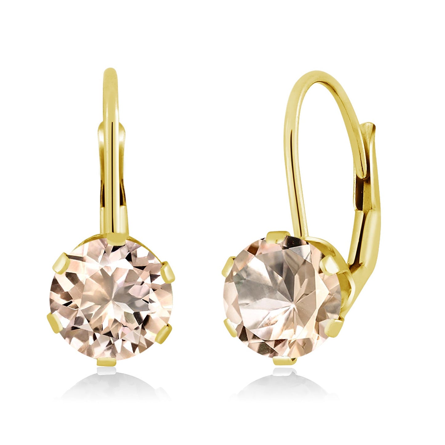 14K Yellow Gold 6MM Round Gemstone Birthstone Leverback Dangle Earrings | Gold Earrings For Women