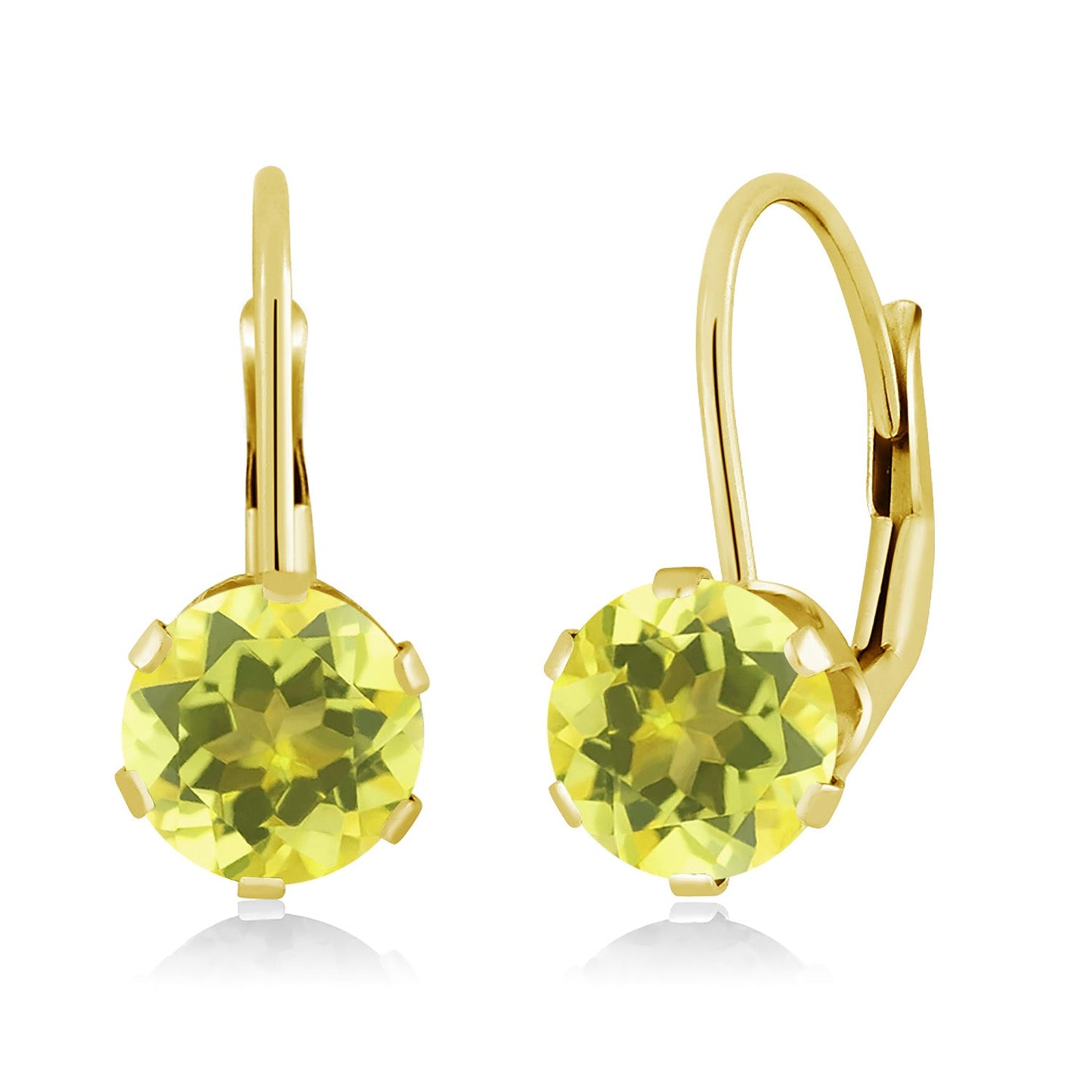 14K Yellow Gold 6MM Round Gemstone Birthstone Leverback Dangle Earrings | Gold Earrings For Women