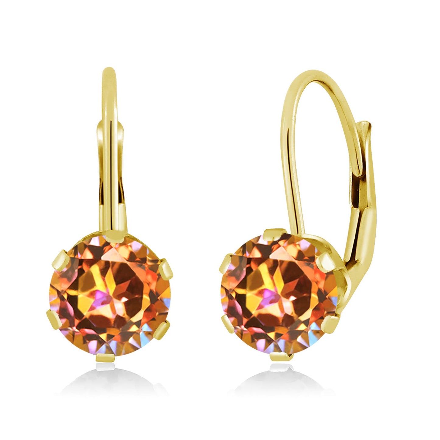 14K Yellow Gold 6MM Round Gemstone Birthstone Leverback Dangle Earrings | Gold Earrings For Women