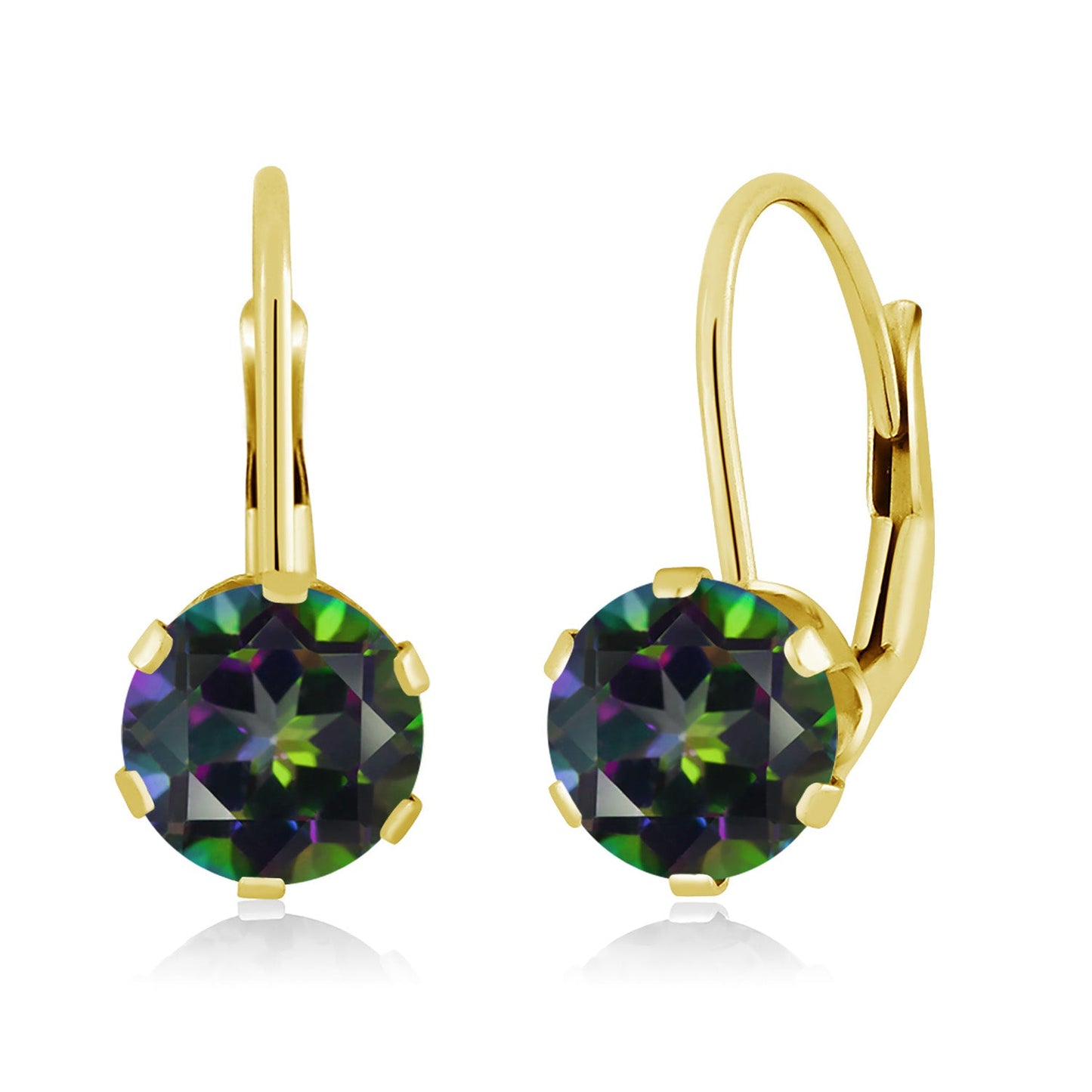14K Yellow Gold 6MM Round Gemstone Birthstone Leverback Dangle Earrings | Gold Earrings For Women