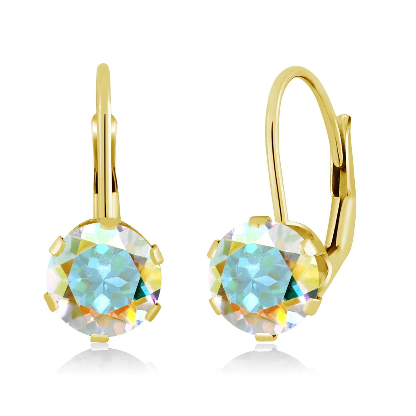 14K Yellow Gold 6MM Round Gemstone Birthstone Leverback Dangle Earrings | Gold Earrings For Women