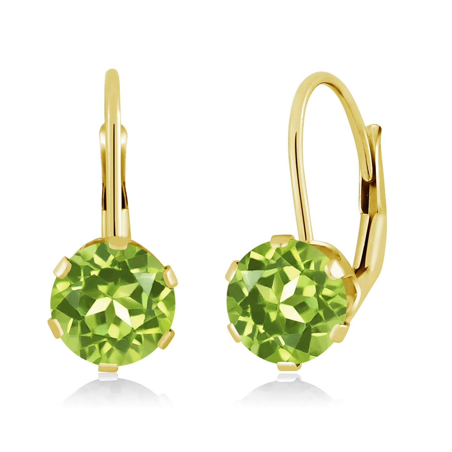 14K Yellow Gold 6MM Round Gemstone Birthstone Leverback Dangle Earrings | Gold Earrings For Women