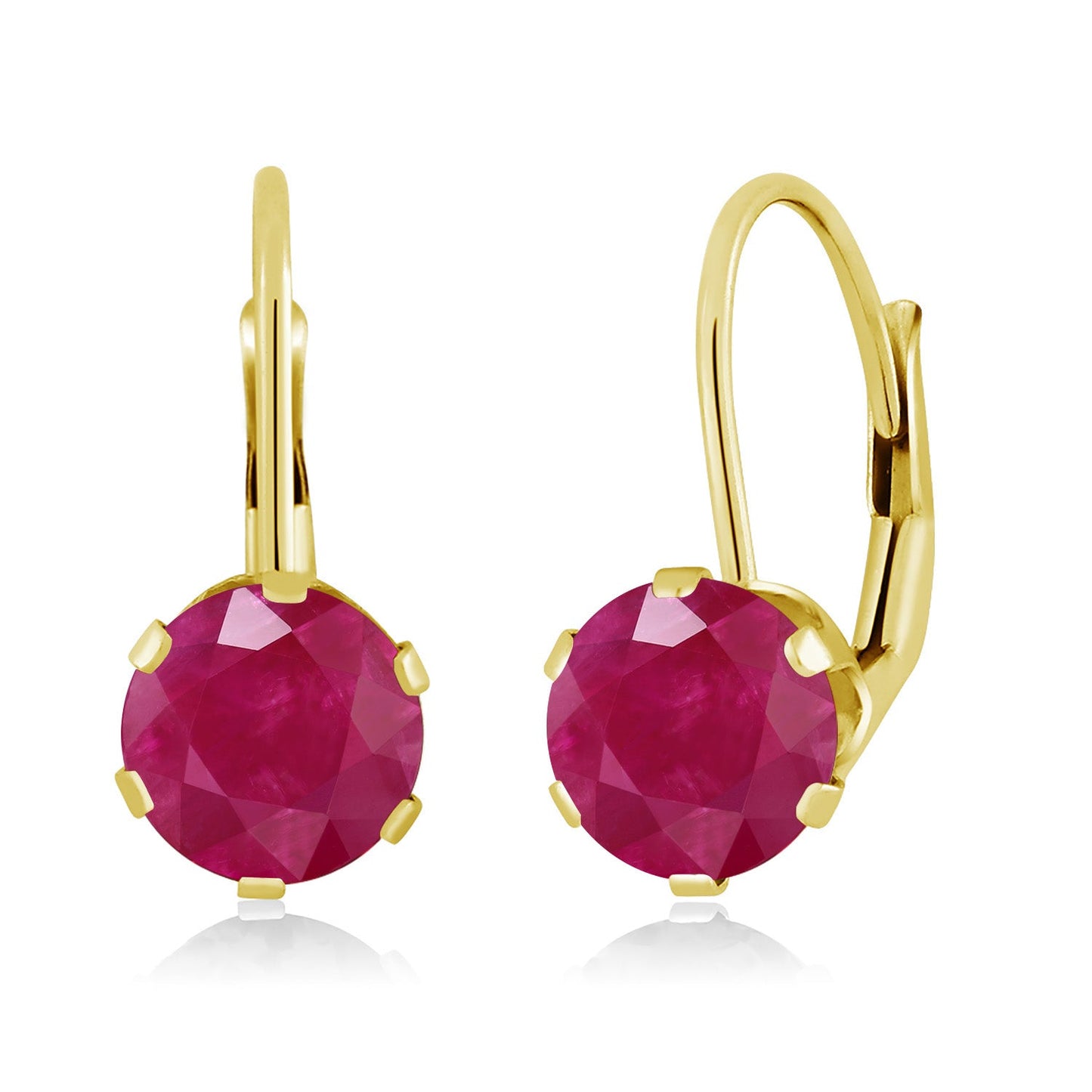 14K Yellow Gold 6MM Round Gemstone Birthstone Leverback Dangle Earrings | Gold Earrings For Women