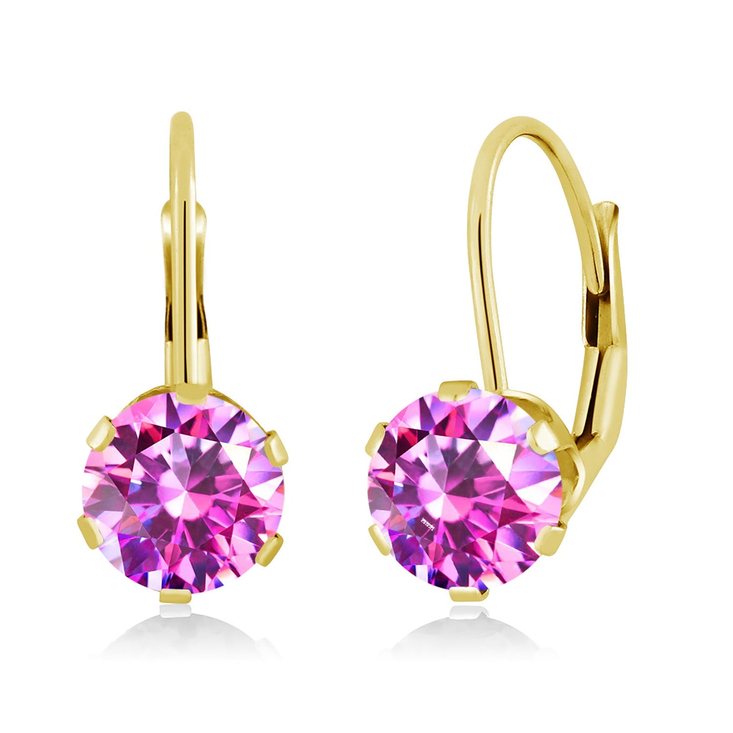 14K Yellow Gold 6MM Round Gemstone Birthstone Leverback Dangle Earrings | Gold Earrings For Women