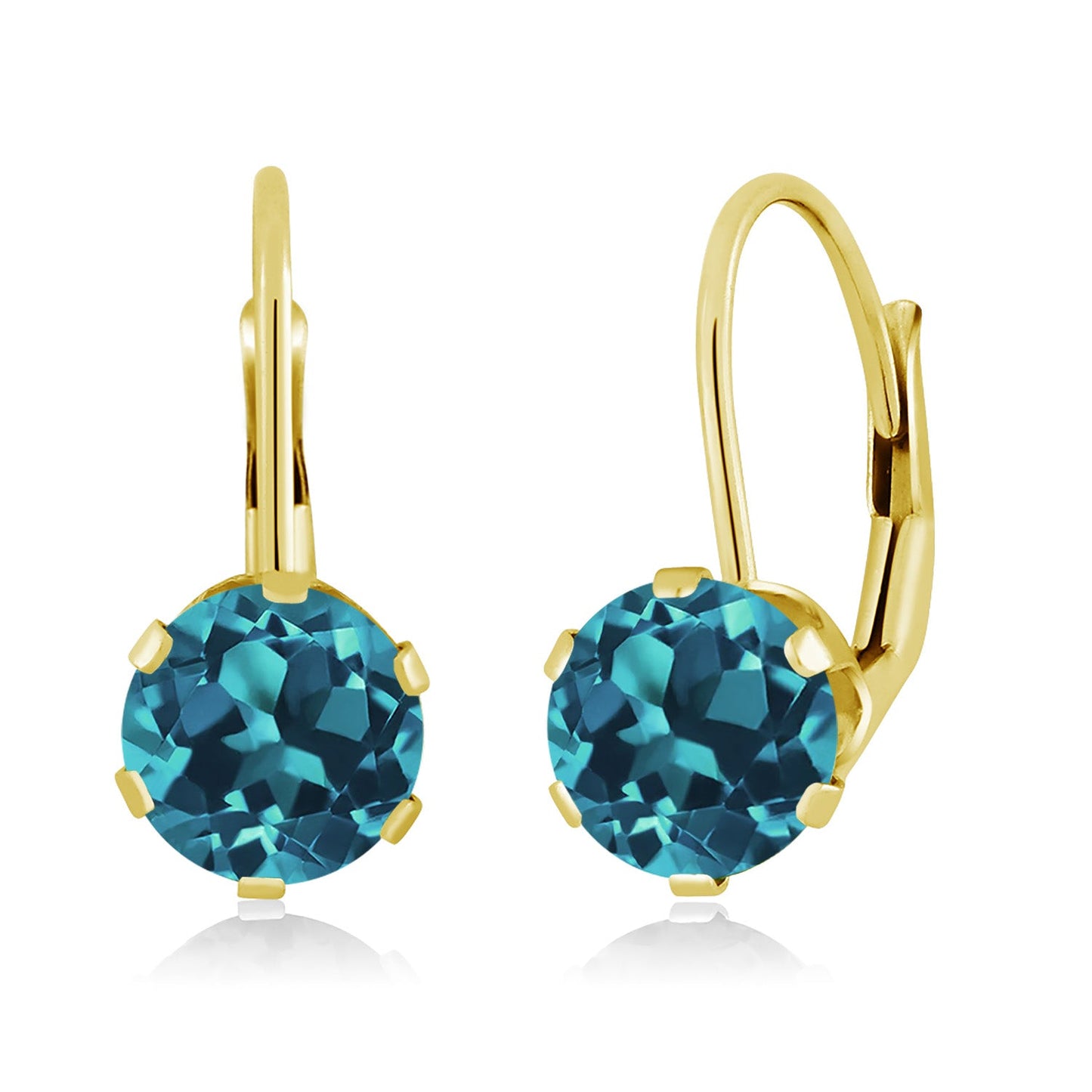 14K Yellow Gold 6MM Round Gemstone Birthstone Leverback Dangle Earrings | Gold Earrings For Women