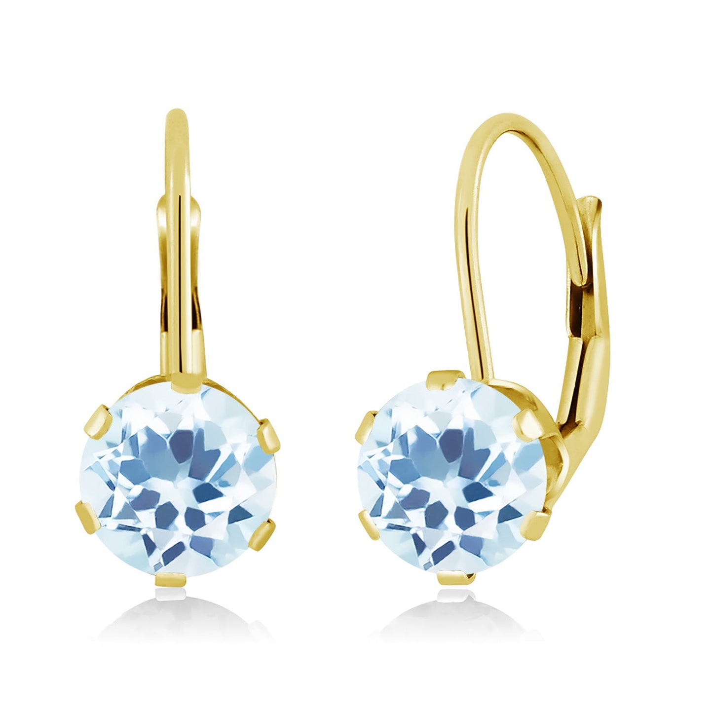 14K Yellow Gold 6MM Round Gemstone Birthstone Leverback Dangle Earrings | Gold Earrings For Women