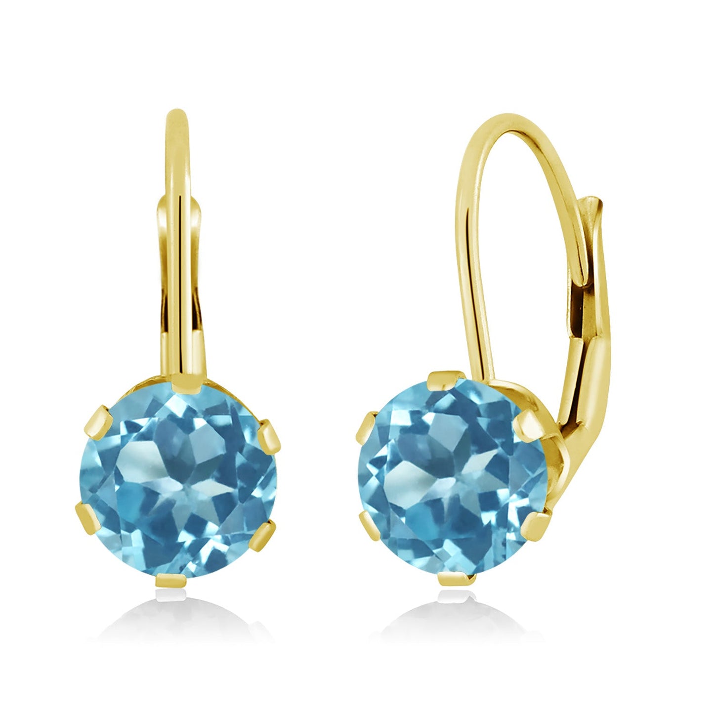 14K Yellow Gold 6MM Round Gemstone Birthstone Leverback Dangle Earrings | Gold Earrings For Women