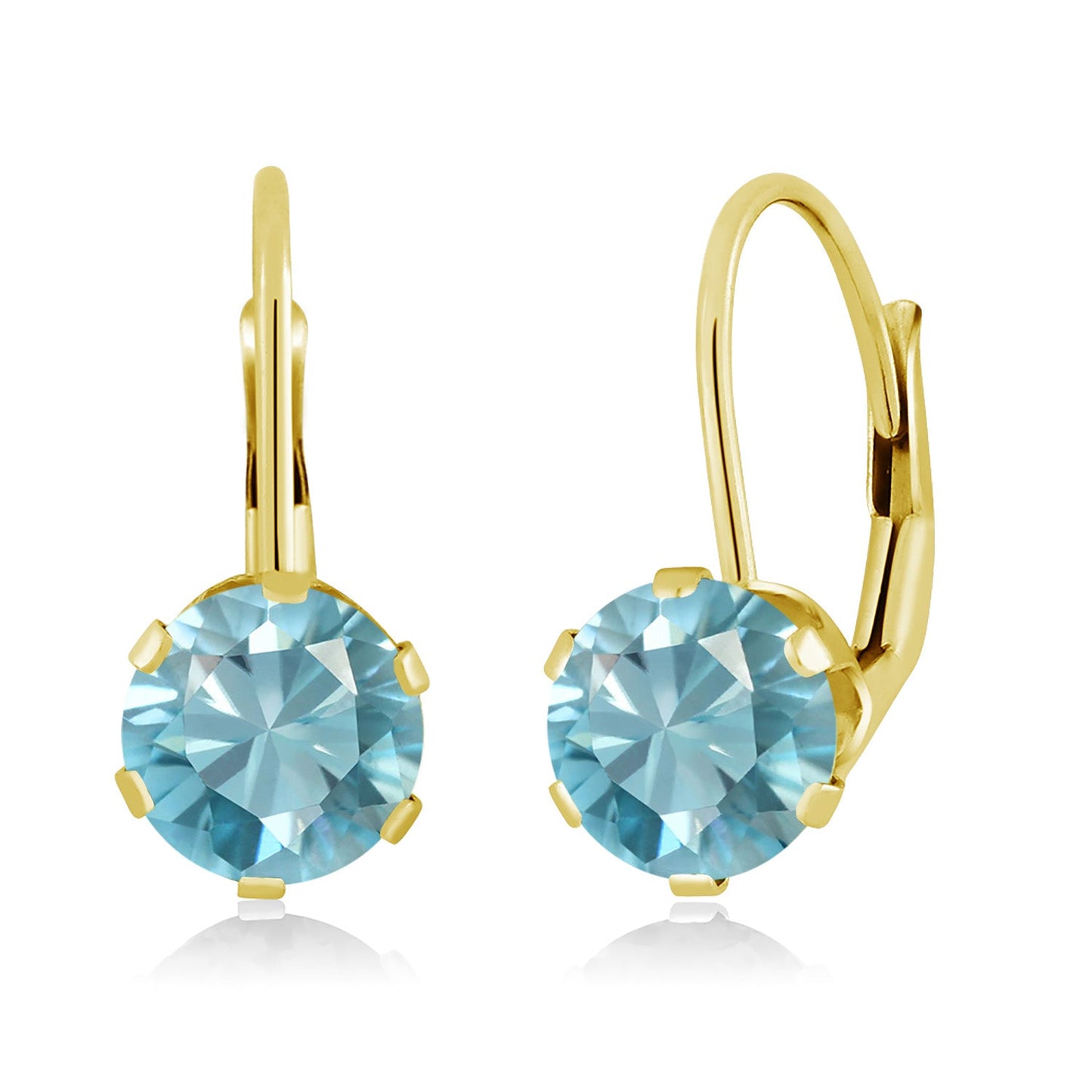 14K Yellow Gold 6MM Round Gemstone Birthstone Leverback Dangle Earrings | Gold Earrings For Women