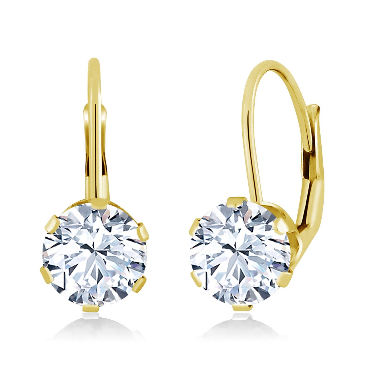 14K Yellow Gold 6MM Round Gemstone Birthstone Leverback Dangle Earrings | Gold Earrings For Women