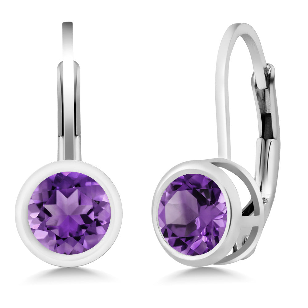 925 Sterling Silver Gemstone Birthstone Dangle Leverback Earrings For Women | Round 5MM | Round Genuine Birthstone Earrings | Fine Jewelry for Her Mom Wife