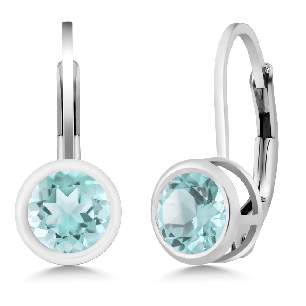 925 Sterling Silver Gemstone Birthstone Dangle Leverback Earrings For Women | Round 5MM | Round Genuine Birthstone Earrings | Fine Jewelry for Her Mom Wife