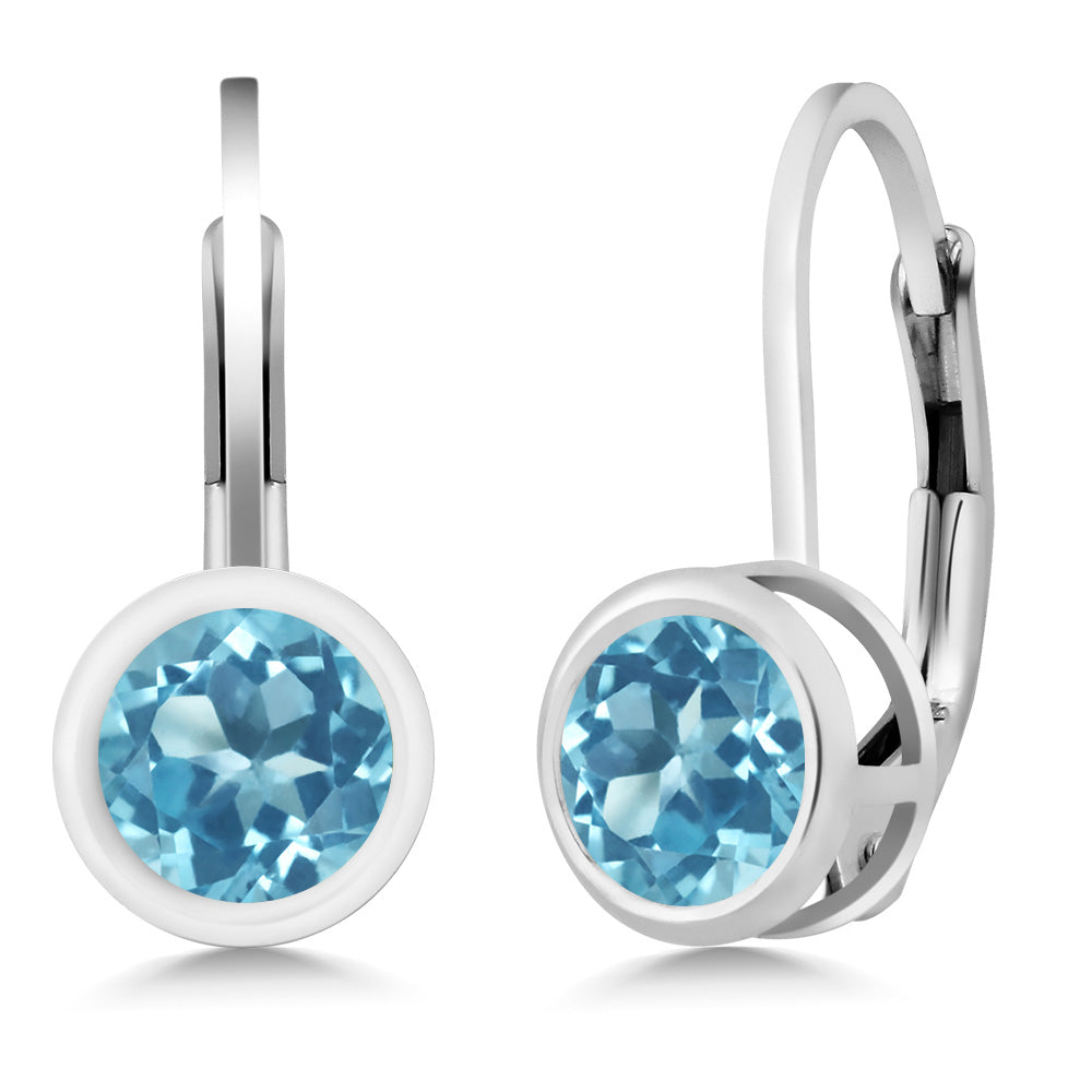 925 Sterling Silver Gemstone Birthstone Dangle Leverback Earrings For Women | Round 5MM | Round Genuine Birthstone Earrings | Fine Jewelry for Her Mom Wife