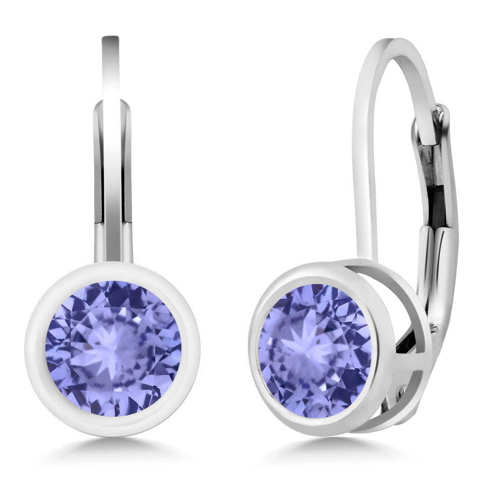 925 Sterling Silver Gemstone Birthstone Dangle Leverback Earrings For Women | Round 5MM | Round Genuine Birthstone Earrings | Fine Jewelry for Her Mom Wife