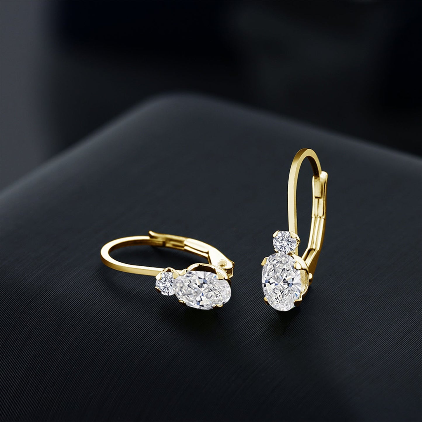 14K Gold White Lab Grown Diamond Leverback Earrings For Women | 0.86 Cttw | Oval 6X4MM and Round 2MM | DEF Color | VVS-VS Clarity | 3/4 Inch