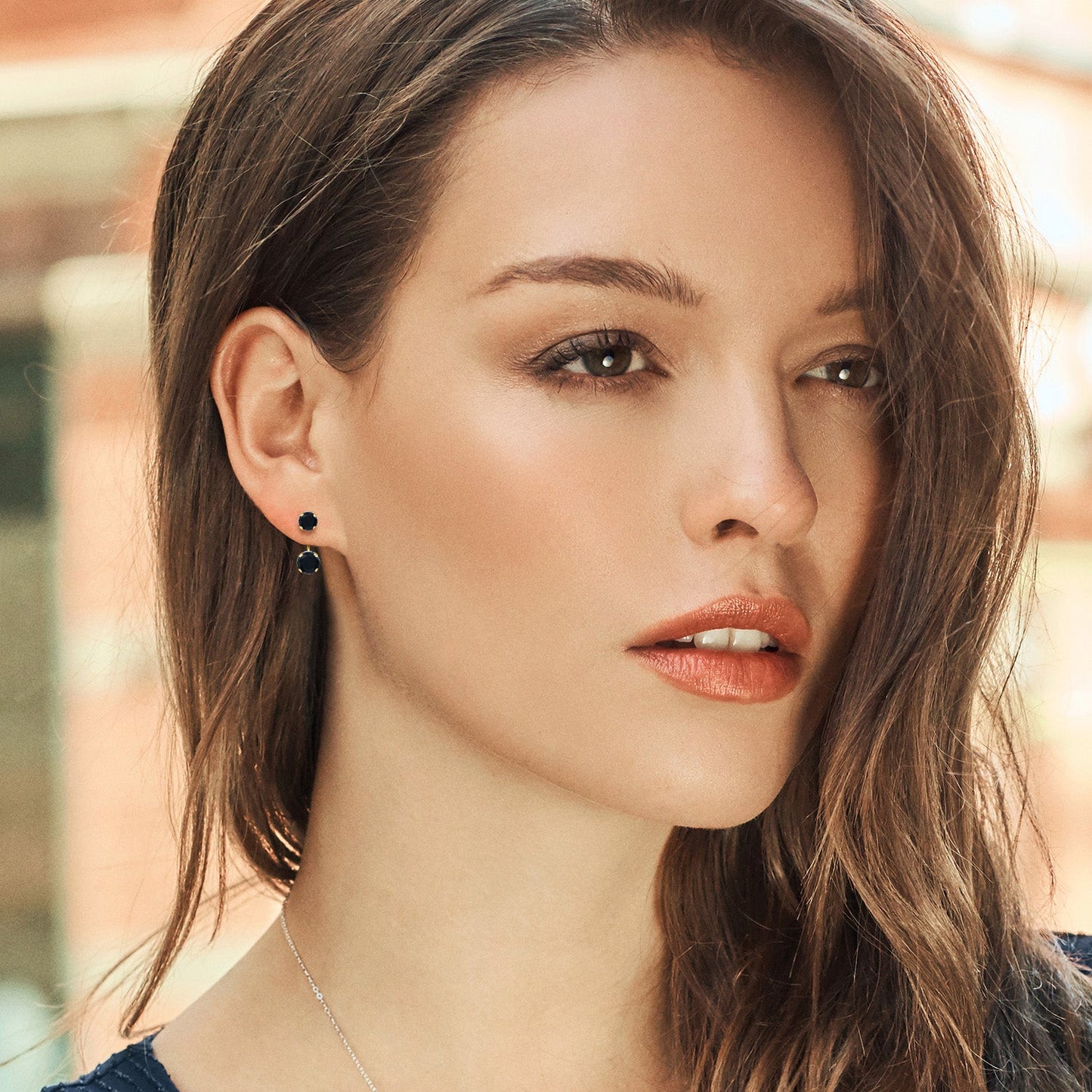 14K Yellow Gold Black Onyx Dual Drop 2 Stone Round Earrings for Women (2.55 Cttw, Gemstone Birthstone, Round 6MM and 5MM)