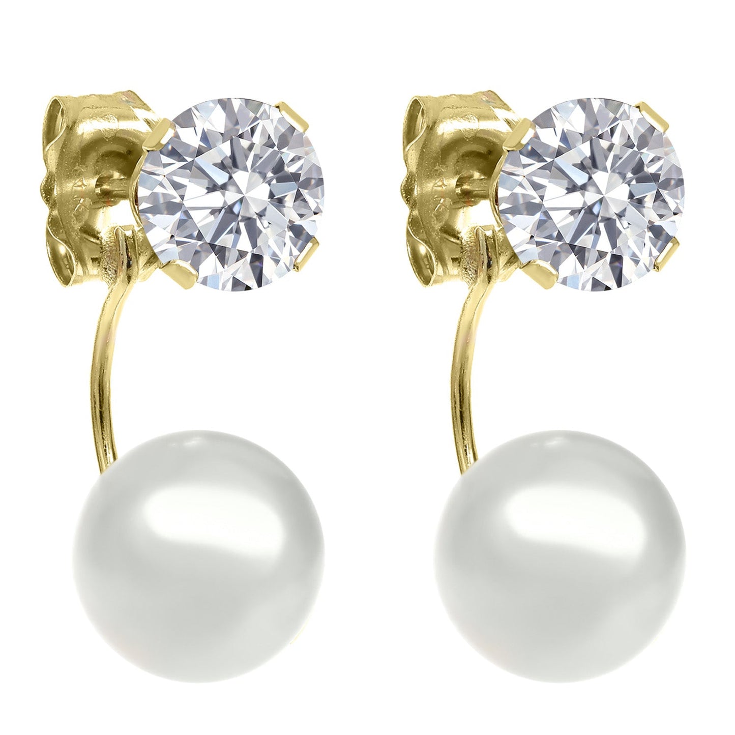 14K Yellow Gold E - F Lab Grown Diamond with 6mm Cultured Freshwater Pearl Earrings for Women | 1.00 Cttw | Gemstone April Birthstone | Round 5MM