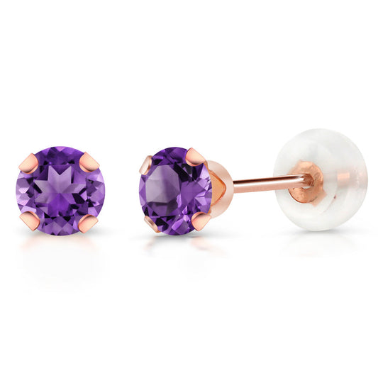 10K Rose Gold 4MM Round Gemstone Birthstone Stud Earrings | Gold Earrings For Women Men