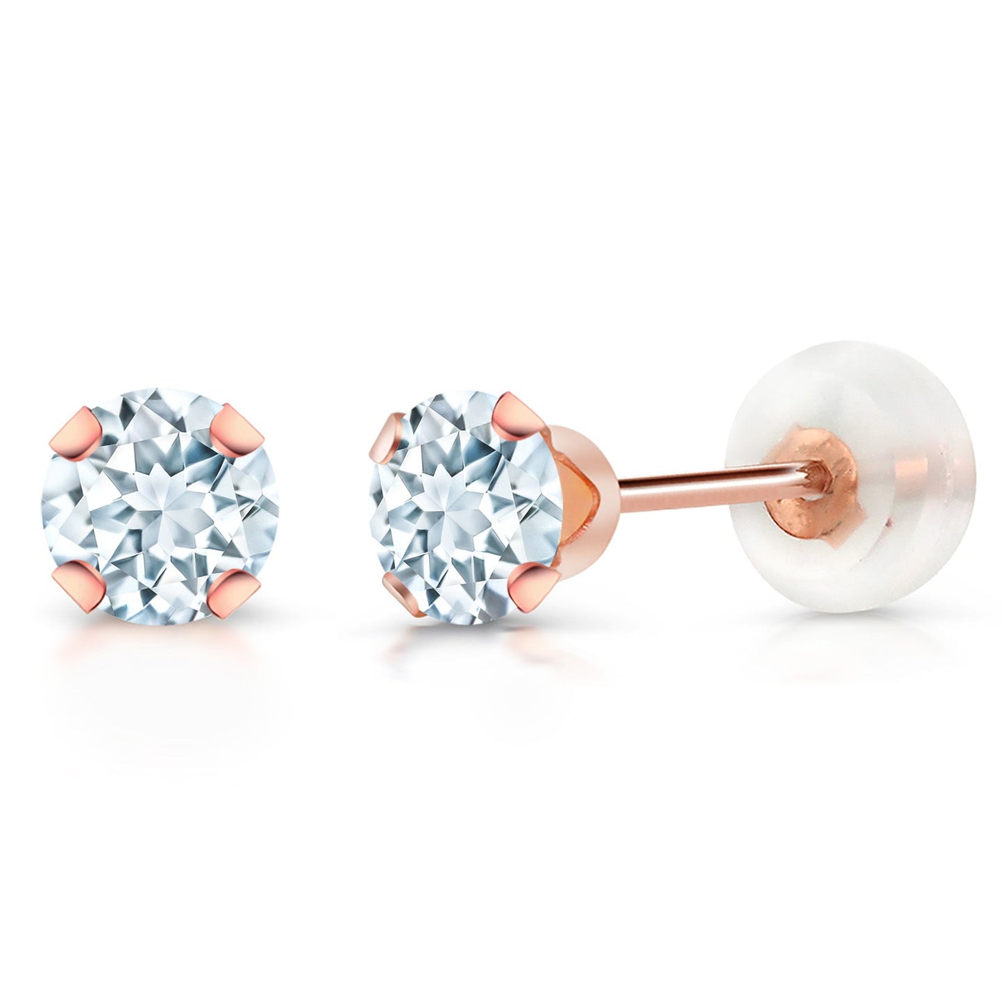 10K Rose Gold 4MM Round Gemstone Birthstone Stud Earrings | Gold Earrings For Women Men