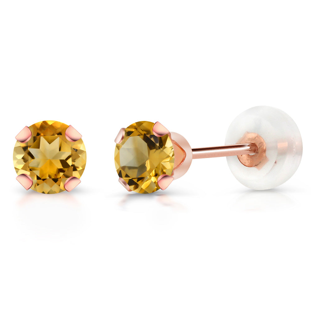 10K Rose Gold 4MM Round Gemstone Birthstone Stud Earrings | Gold Earrings For Women Men